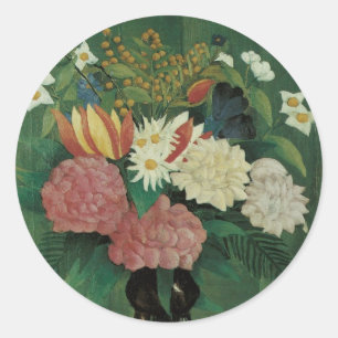 Sticker Rond Fleurs au lierre par Henri Rousseau, Floral vintag