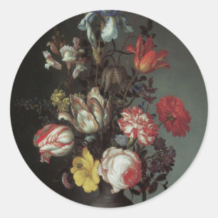 Sticker Rond Fleurs baroques vintage par Balthasar van der Ast