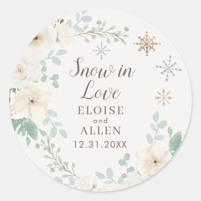 Sticker Rond Fleurs Blanches d'Hiver sous la Neige Amoureuse (Devant)