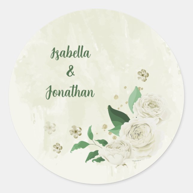 Sticker Rond Fleurs blanches d'ivoire mariage (Devant)