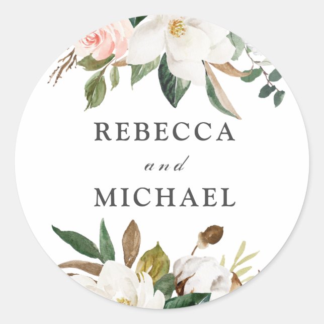 Sticker Rond Fleurs blanches et blanches Mariage ou partie d'en (Devant)