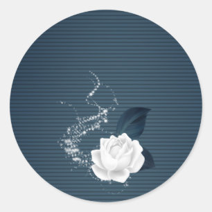 Sticker Rond fleurs blanches et feuilles de marine