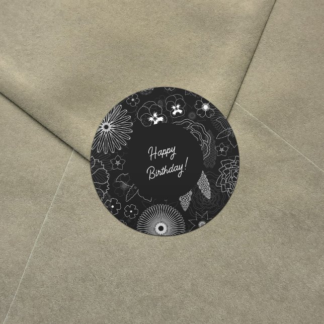 Sticker Rond Fleurs blanches et grises Motif élégant (Créateur téléchargé)