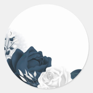 Sticker Rond fleurs blanches et marines
