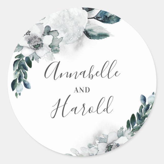 Sticker Rond Fleurs blanches naturelles Mariage élégant (Devant)