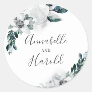 Sticker Rond Fleurs blanches naturelles Mariage élégant
