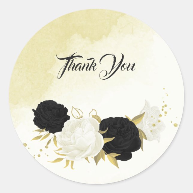 Sticker Rond fleurs blanches noires or feuille mariage (Devant)