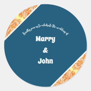 Sticker Rond Fleurs bleu marine Élégant mariage d'automne
