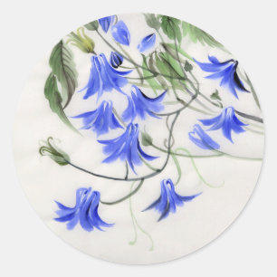 Sticker Rond Fleurs bleues