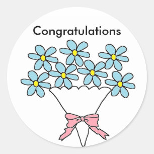 Sticker Rond Fleurs bleues Félicitations