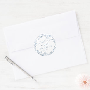 Sticker Rond Fleurs Bleues Garçon Bébé en Fleur Baby Shower