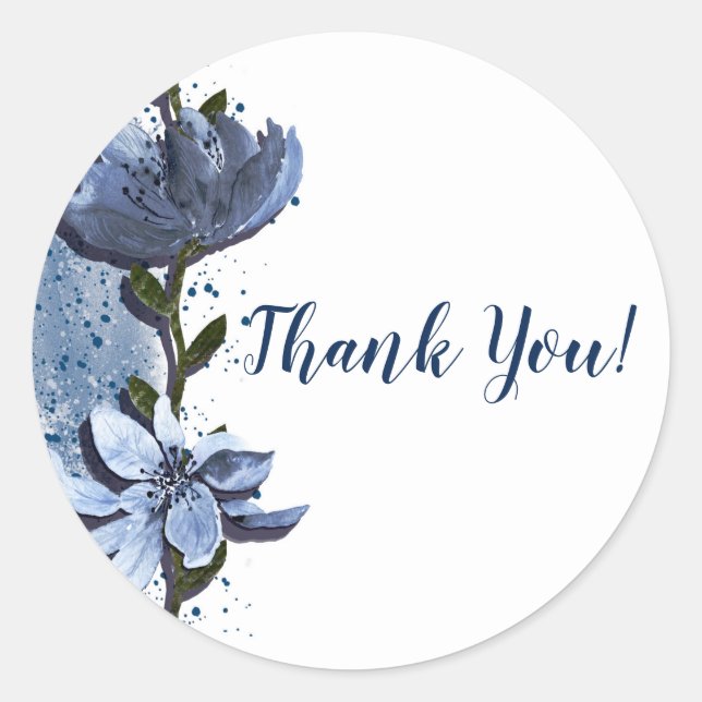 Sticker Rond Fleurs bleues modernes Mariage d'aquarelle fleurie (Devant)