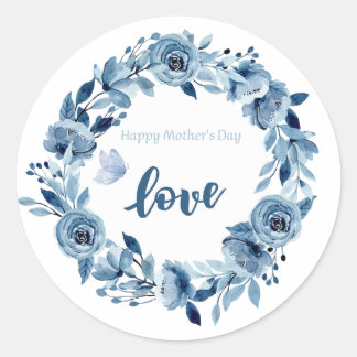Sticker Rond Fleurs bleues poussiéreuses Élégant amour Vous Cla