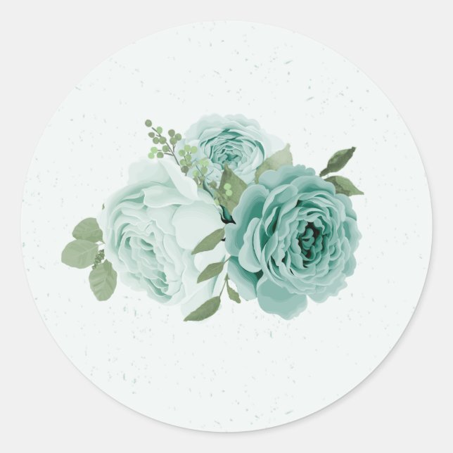 Sticker Rond fleurs bleues romantiques verdure (Devant)