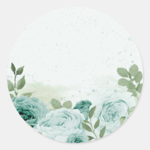 Sticker Rond fleurs bleues romantiques verdure