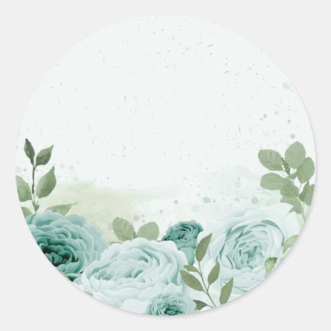 Sticker Rond fleurs bleues romantiques verdure (Devant)