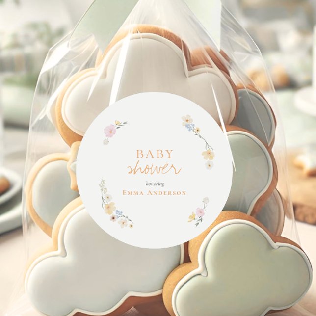 Sticker Rond fleurs bohèmes botaniques Script baby shower  (Créateur téléchargé)