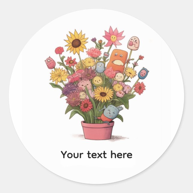 Sticker Rond Fleurs, bouquet, pot de fleurs (Devant)