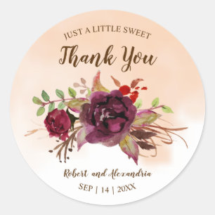 Sticker Rond Fleurs bourguignonnes   Merci de Mariage doux