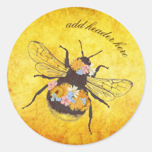 Sticker rond Fleurs & Bumble Bee