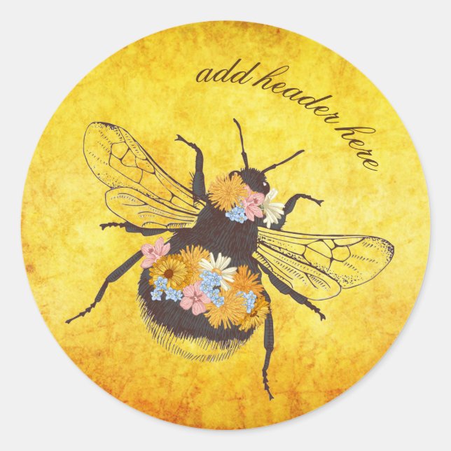 Sticker rond Fleurs & Bumble Bee (Devant)