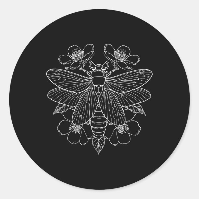 Sticker Rond Fleurs Cicada Bug Insect Artiste de tatouage Vinta (Devant)