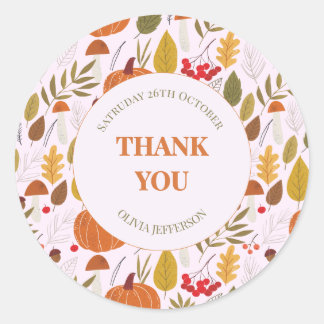 Sticker Rond Fleurs classiques de automne floral rose feuilles