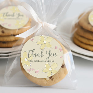 Sticker Rond Fleurs Coeurs Canards Baby shower Fille Neutre