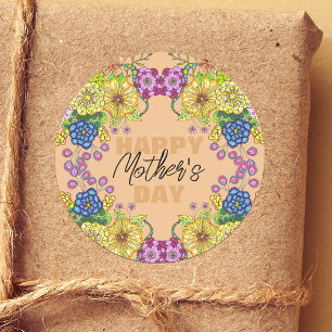 Sticker Rond Fleurs colorées complexes Foliage Fête des Mères