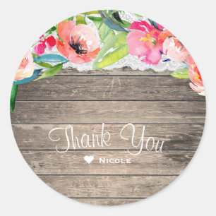 Sticker Rond Fleurs Colorées Floral Moderne Chic Bois & Dentell