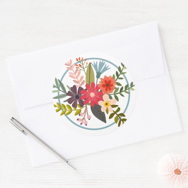 Sticker Rond Fleurs colorées stylisées (Enveloppe)
