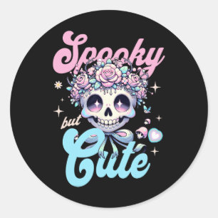 Sticker Rond Fleurs Crânes éffrayantes Mais Mignonnes Halloween