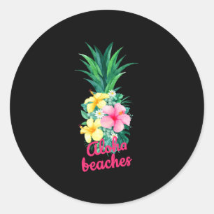 Sticker Rond Fleurs d'ananas Aloha aloha hawaï vintage