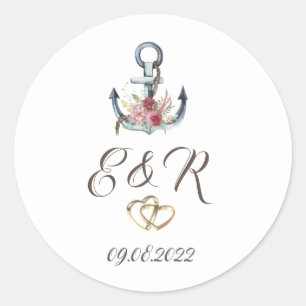 Sticker Rond Fleurs d'ancre à l'aquarelle Nautique