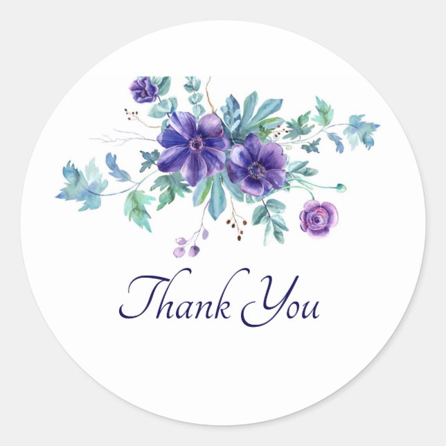 Sticker Rond Fleurs d'anémone aquarelle violette merci classe (Devant)