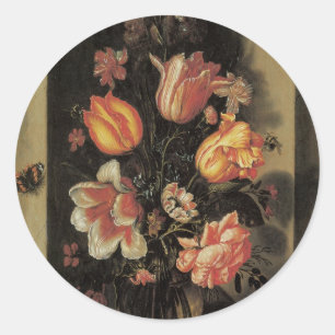 Sticker Rond Fleurs dans un vase, nature morte florale baroque 