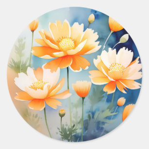 Sticker Rond Fleurs d'aquarelle Abstraites en teintes orange