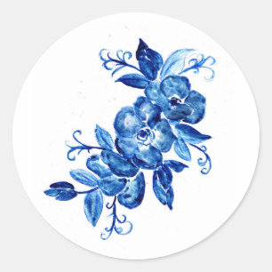 Sticker Rond Fleurs d'aquarelle bleue