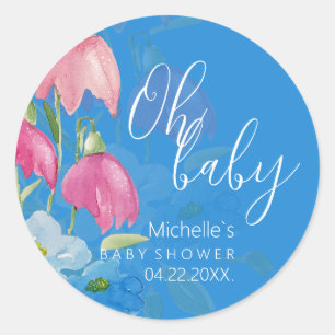 Sticker Rond Fleurs D'Aquarelle Bleue Et Bleue De Ressort