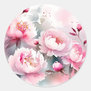 Sticker Rond Fleurs d'aquarelle délicates en rose doux