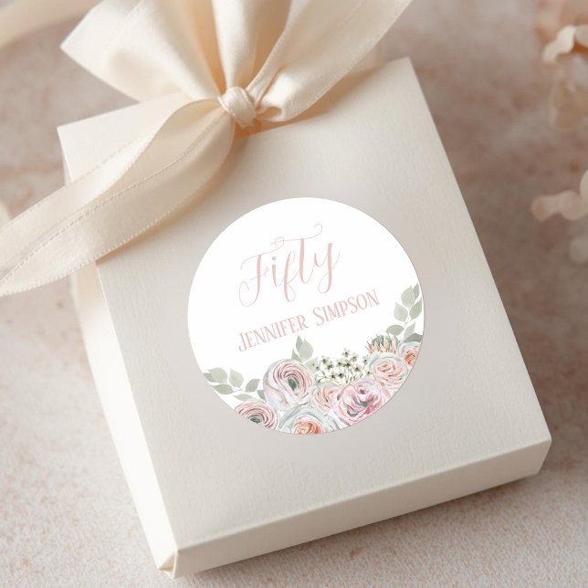 Sticker Rond Fleurs d'aquarelle délicates en rose pâle "Cinquan (Créateur téléchargé)