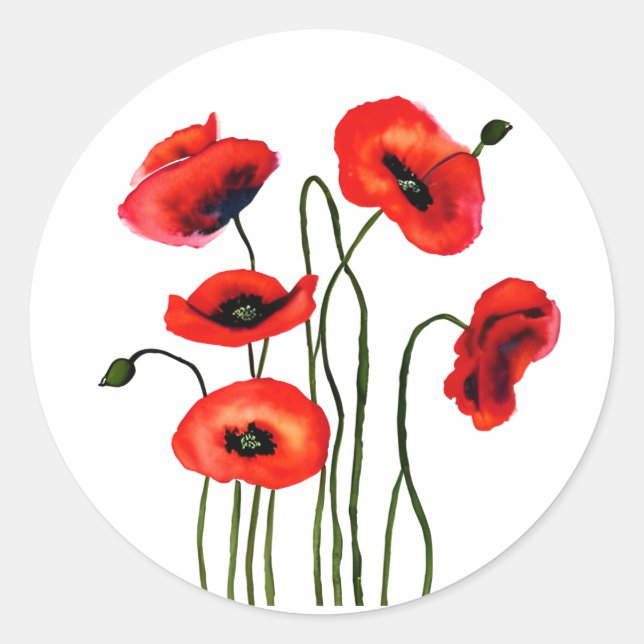Sticker Rond Fleurs d'aquarelle des papillons rouges (Devant)