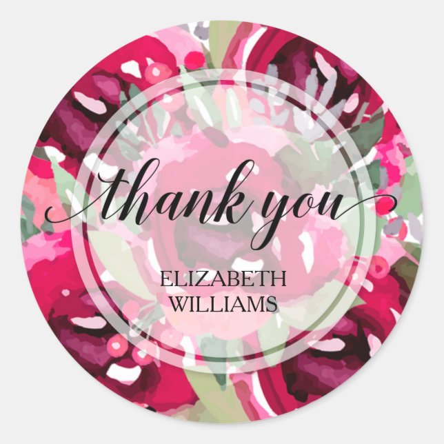 Sticker Rond Fleurs d'aquarelle du Merci (Devant)