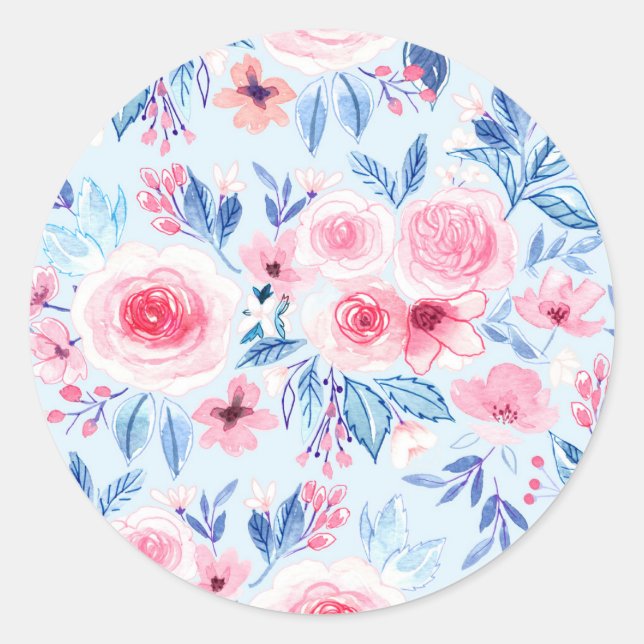Sticker Rond Fleurs d'aquarelle et feuilles 2 (Devant)