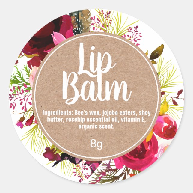 Sticker Rond Fleurs D'Aquarelle Et Lâches À Balm Kraft (Devant)