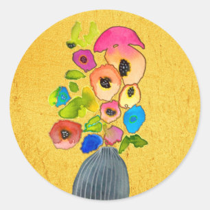 Sticker Rond Fleurs d'aquarelle florale dans le vase