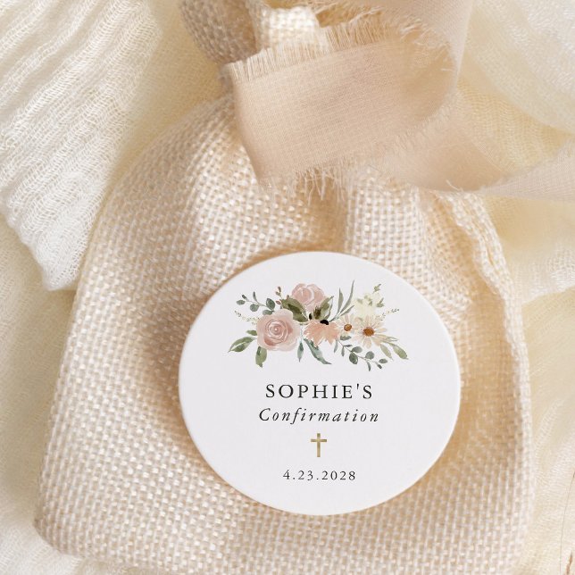 Sticker Rond Fleurs d'aquarelle neutres simples | Confirmations (Créateur téléchargé)