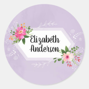 Sticker Rond Fleurs d'aquarelle nom boho tendance