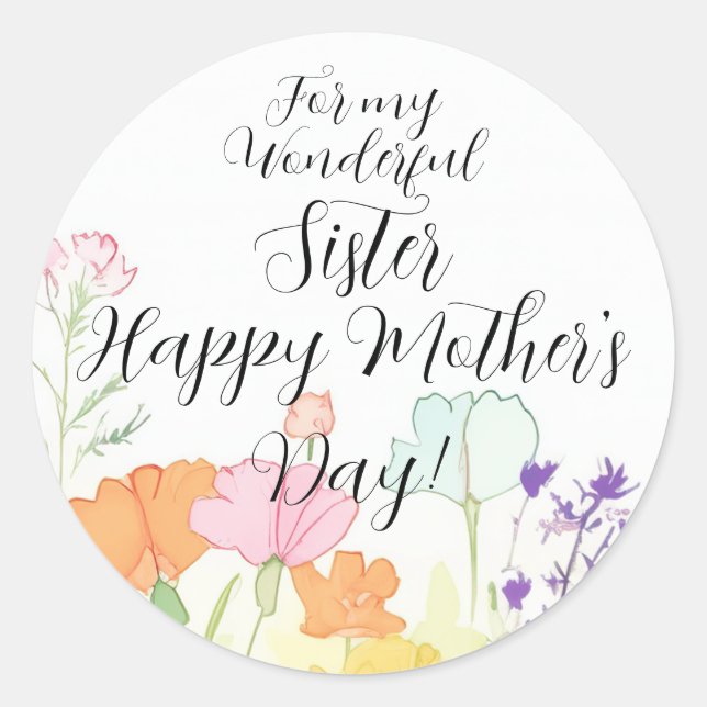 Sticker Rond Fleurs d'aquarelle pour soeur à la fête des mères (Devant)