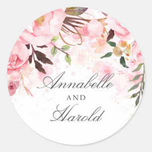 Sticker Rond Fleurs d'aquarelle rose